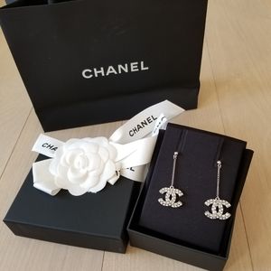 CHANEL Silver and Crystal Earrings